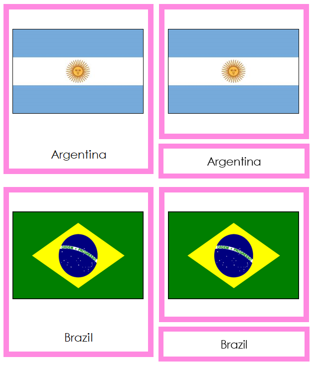 South American Flags - Montessori continent cards