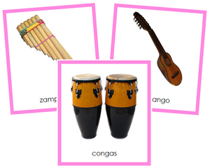 South American Musical Instruments (color-coded) - Montessori geography cards