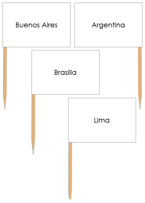 Capital Cities of South America Labels (Pin Map Flags) - Montessori Print Shop