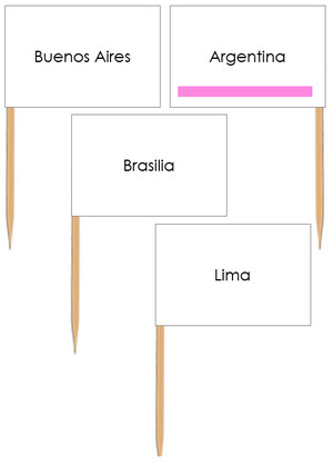 Capital Cities of South America Labels - Pin Map Flags (color-coded) - Montessori Print Shop
