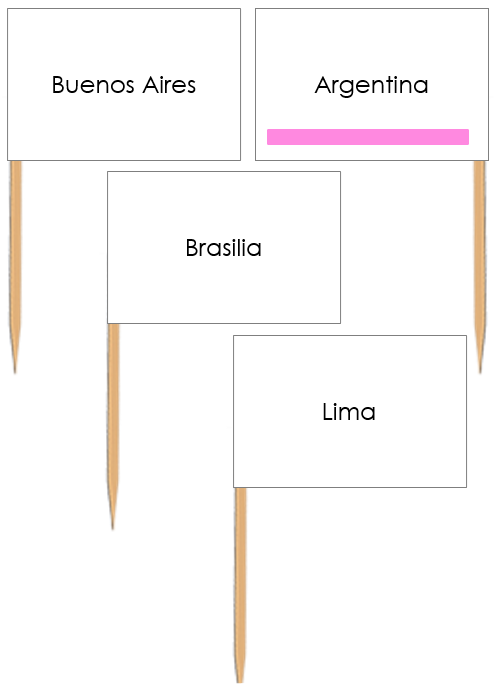 South american capital cities pin flags montessori print shop