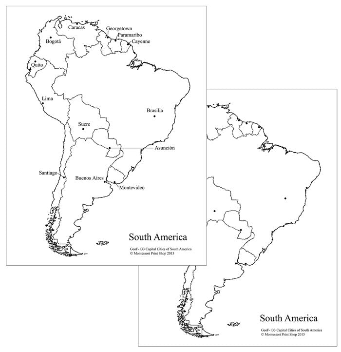 South American Capital Cities Map - Montessori Print Shop