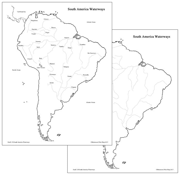 South American Waterways Map - Montessori Print Shop