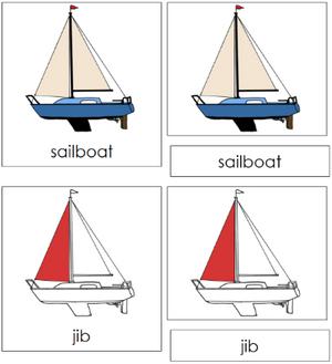 Sailboat Nomenclature 3-Part Cards (red) - Montessori Print Shop