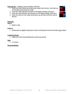 Primary Montessori Sensorial Teaching Manual