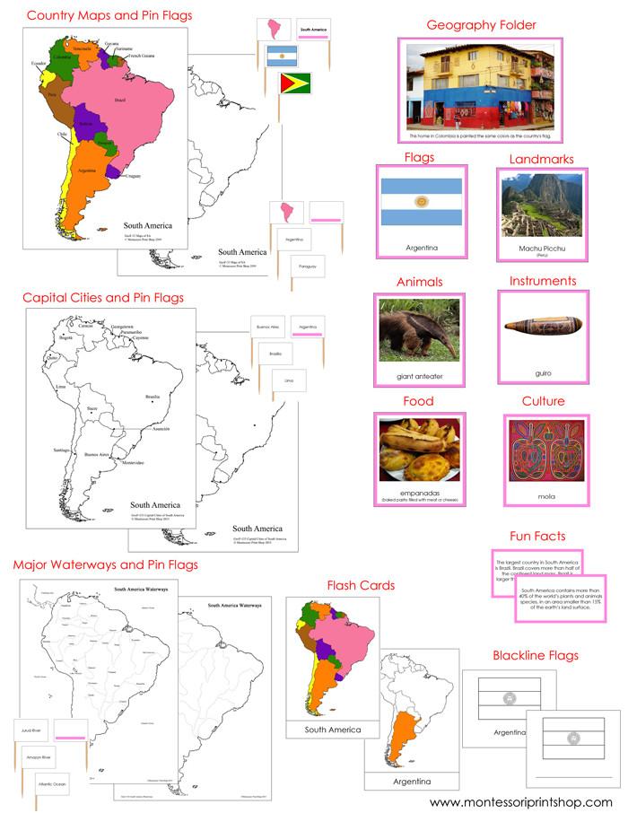 South America Geography Deluxe Bundle - Montessori geography cards and maps