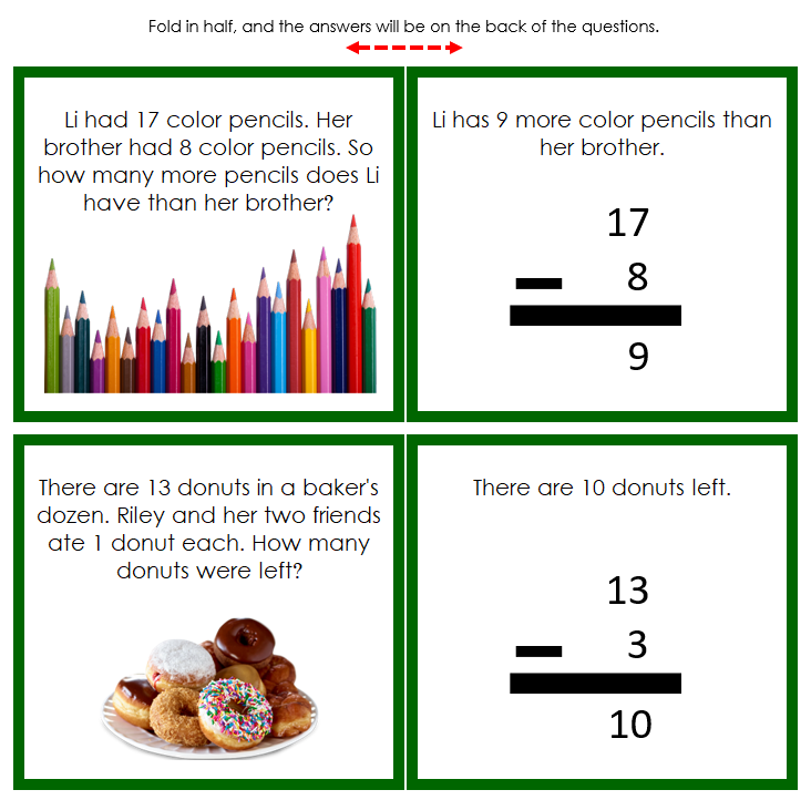 Subtraction Word Problems (color) Set 2 - Montessori Print Shop