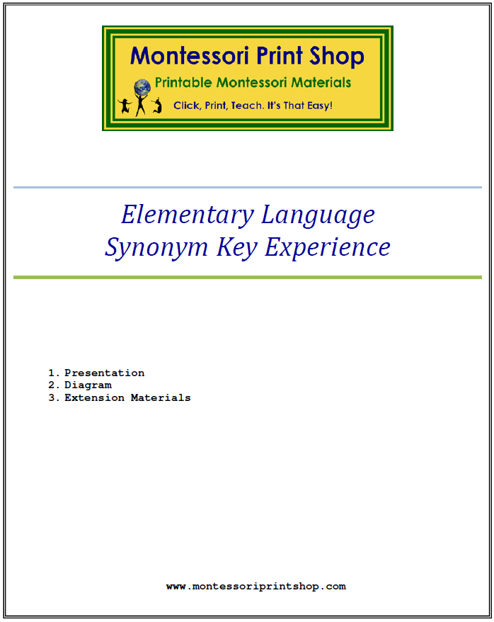 Elementary Montessori Synonym Key Experience - Montessori Print Shop