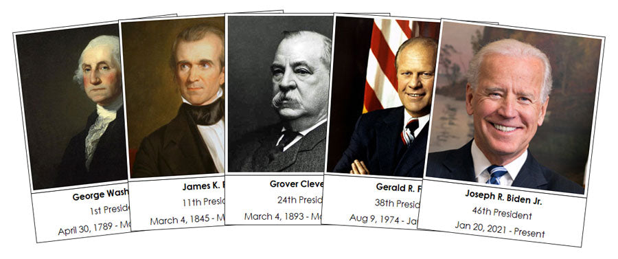 US Presidents 3-Part Cards - Montessori Print Shop history cards