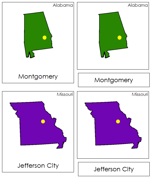 United States Capital Cities 3-part cards (color) - Montessori Print Shop