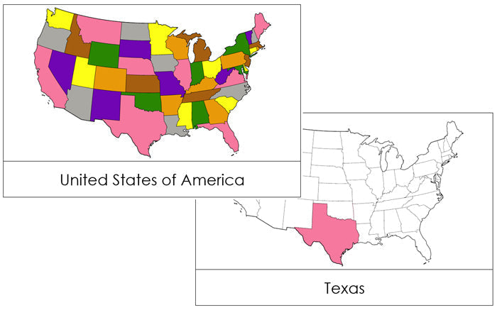 United States Flashcards (color-coded) - Montessori Print Shop geography cards