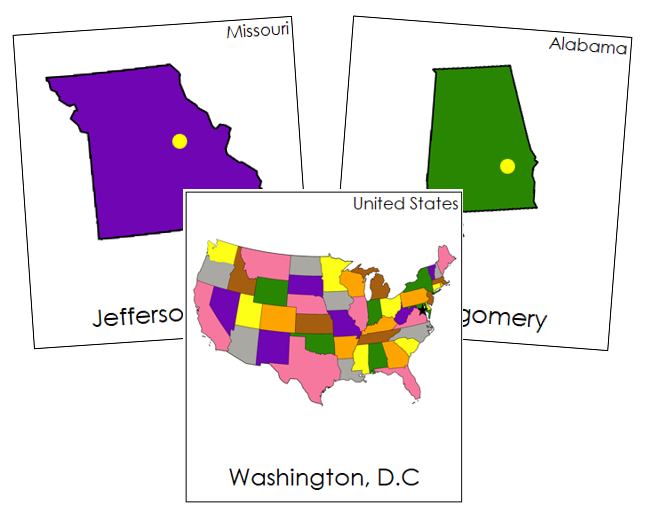 United States Capital Cities 3-part cards (color) - Montessori Print Shop
