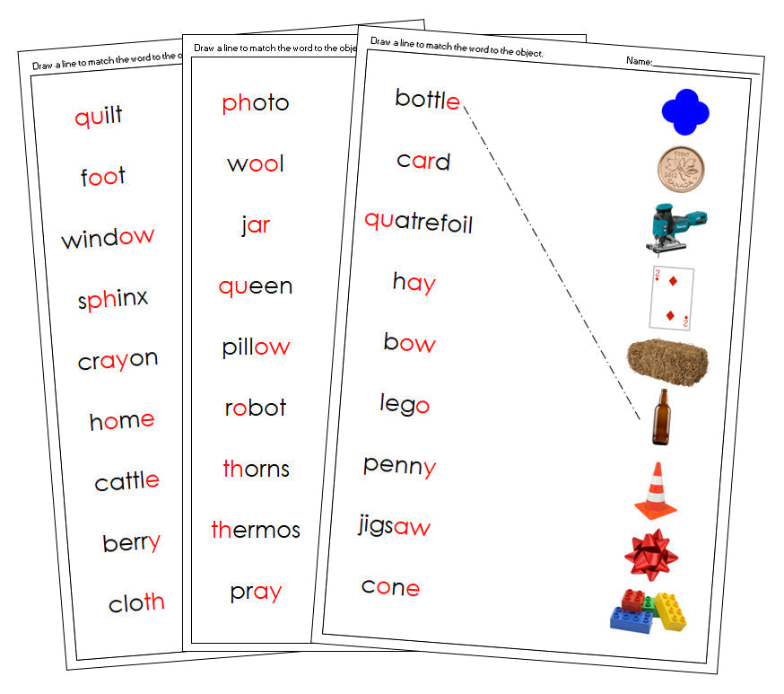 Step 3: Phonogram Word & Picture Match - Set 2 (photos) - Montessori Print Shop language program