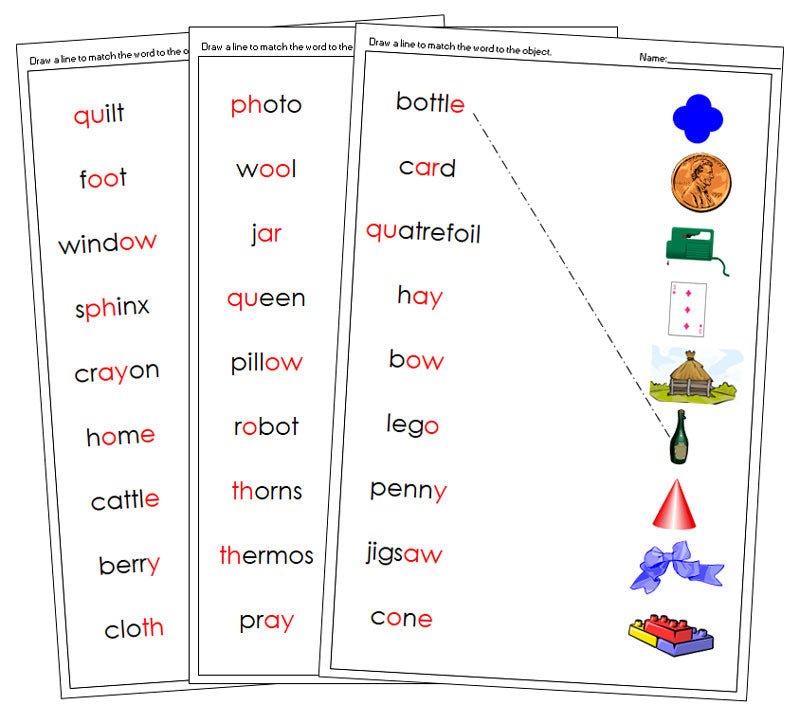 Step 3: Word & Picture Match Set 2 - phonogram language cards - Montessori Print Shop