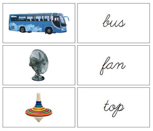 Step 1: Words & Picture Cards (photos) - CURSIVE - Montessori Print Shop phonics lesson