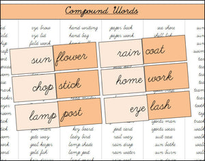 Compound Words (color, cursive) - Montessori Print Shop Grammar Lesson