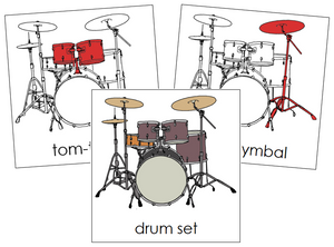 Drum Set Nomenclature Cards (red) - Montessori Print Shop