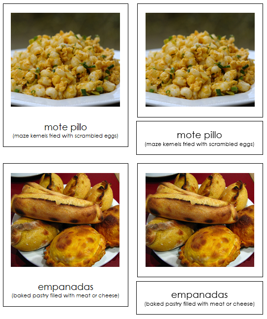 South American Food - Montessori continent cards