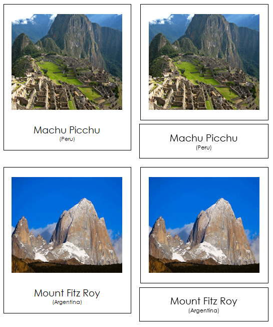 South American Landmarks - Montessori continent cards