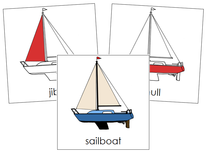 Sailboat Nomenclature Cards (red) - Montessori Print Shop